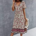 thumbnail image 2 of Clearance under $5 JINMGG Dresses for Women 2025 Clearance,Fashion Women's V-neck Casual Printed Belt Long-style Short Sleeve Loose Dress, 2 of 9