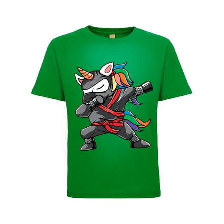 

Funny Dabbing Ninja Unicorn Dab Humor Toddler Crew Graphic T-Shirt Kelly Green 4T
