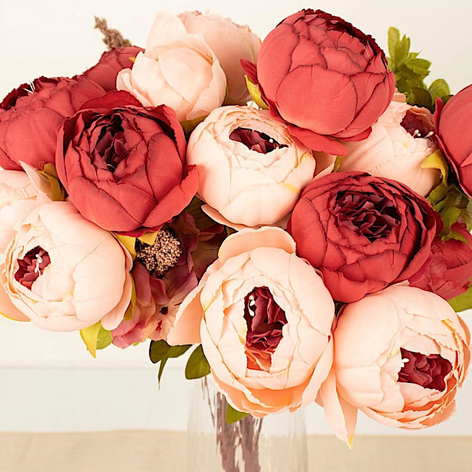 BalsaCircle 2 Bouquets Burgundy Dusty Rose 19 in Artificial Peony Flowers Silk Floral Bushes Party Events Decorations Supplies