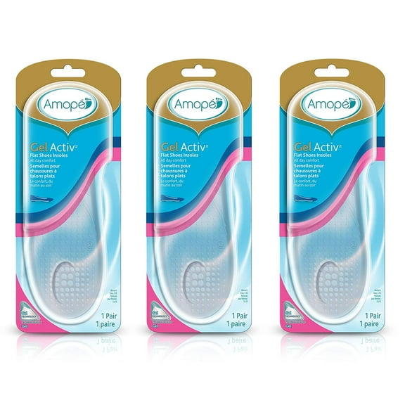 Amope GelActiv Flat Shoes Insoles, 1 Pair for Women's Sizes 5-10 Pack of 3