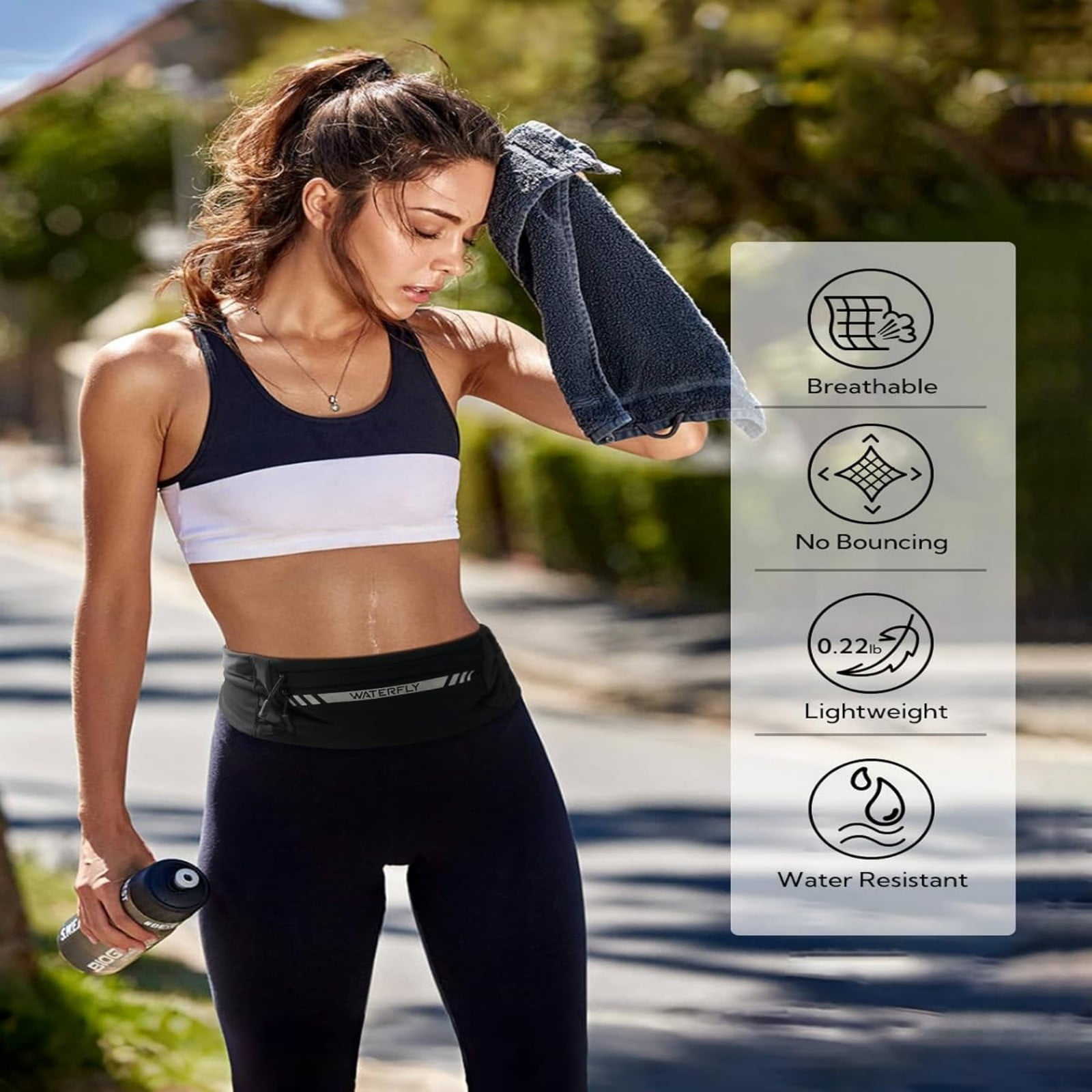 WATERFLY Unisex Adjustable Marathon Jogging Fitness Nylon Running Waist Belt,Black