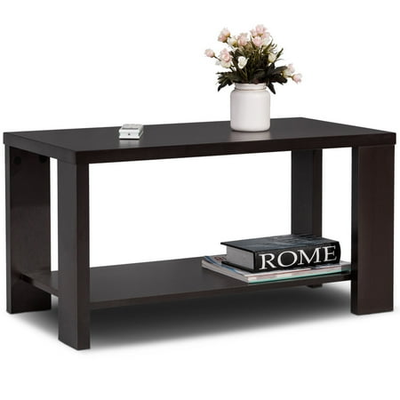 Veneer Rectangular Cocktail Table - Gymax Rectangular Cocktail Table Coffee Table Living Room Furniture with Storage Shelf