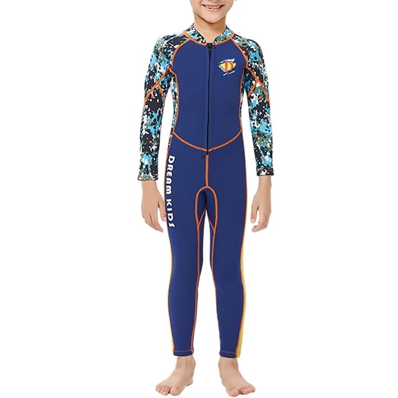 Naiovety Trajes de neopreno de 2,5 MM, traje de buceo térmico para niños, traje de baño de una pieza para niños y niñas, traje de baño de cuerpo Deportes acuáticos azul marino XXL