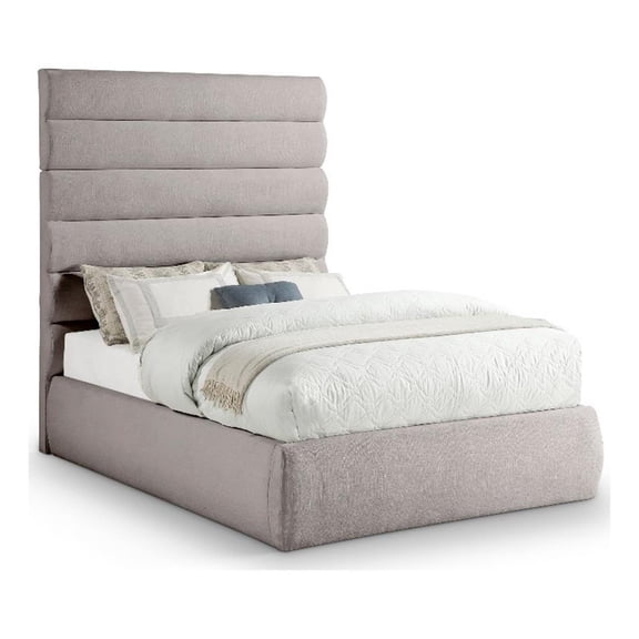 Meridian Furniture Adam Taupe Linen Textured Fabric Full Bed