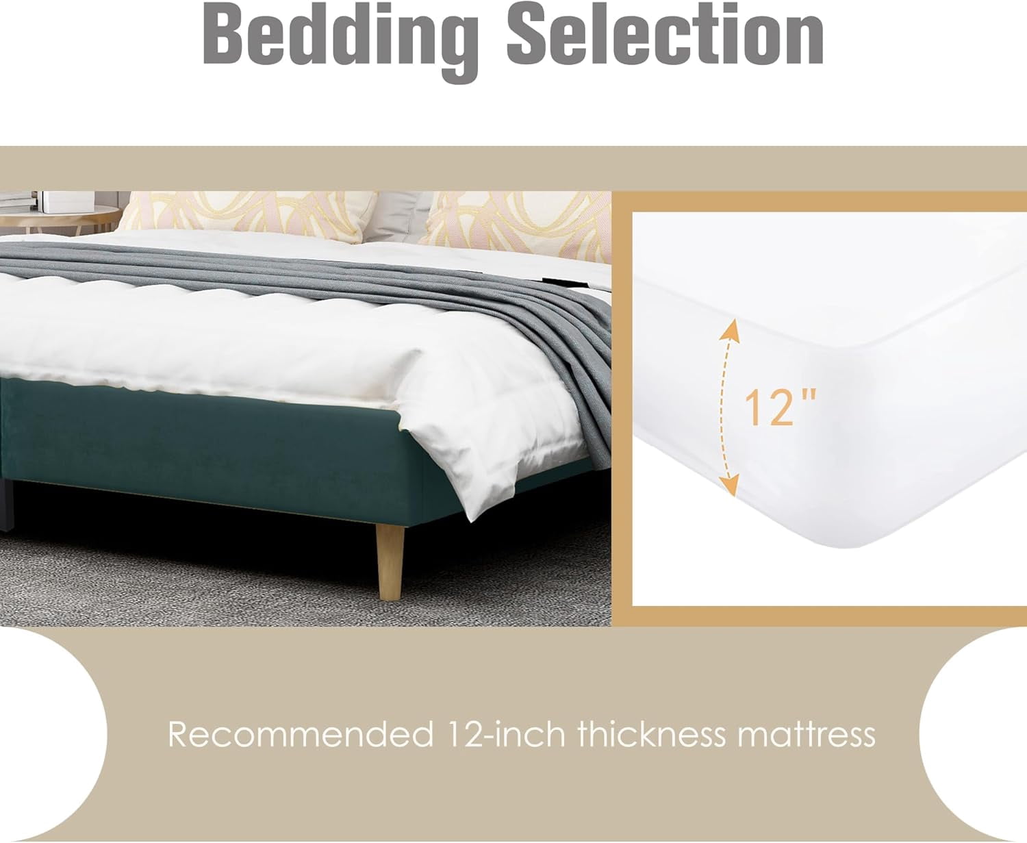 AGARTT Upholstered Platform King Size Bed Frame with Headboard Wooden Slats Support,Green Velvet