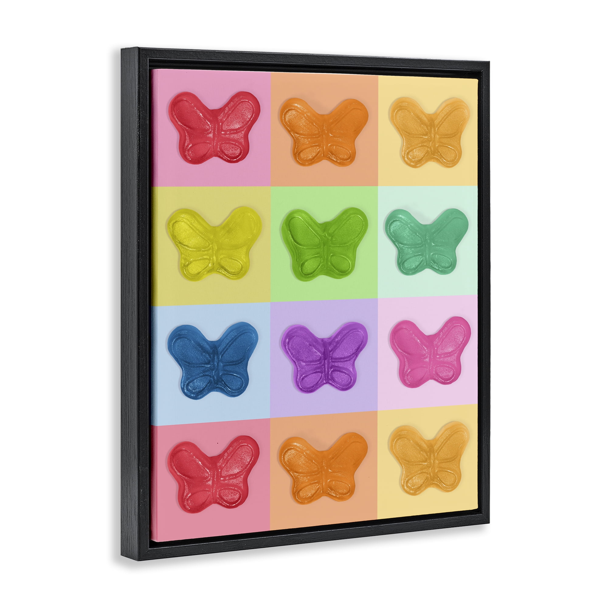 Stupell Industries Colorful Butterflies Candy Black Framed Floater Canvas Wall Art, design by LISH Creative