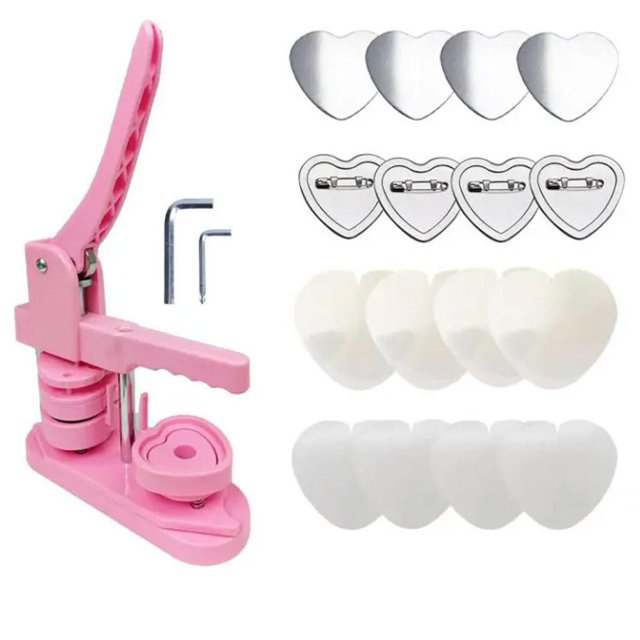 TQEHS Máquina para hacer insignias caseras con forma de corazón Máquina para hacer material en blanco con forma de corazón Máquina para hacer barras de botones Máquina giratoria para hacer paquetes F0