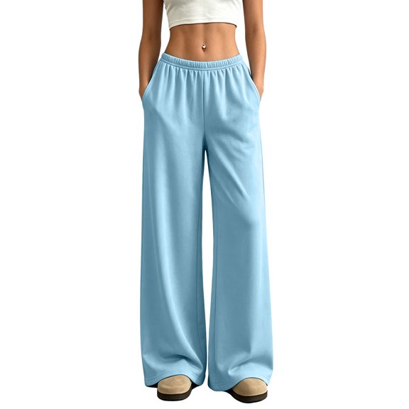 Resicozy Sweatpants Women Casual Wide Leg Baggy Lounge Pants High Waisted Drawstring with Pockets Oversized Soft Track Joggers Sky Blue M