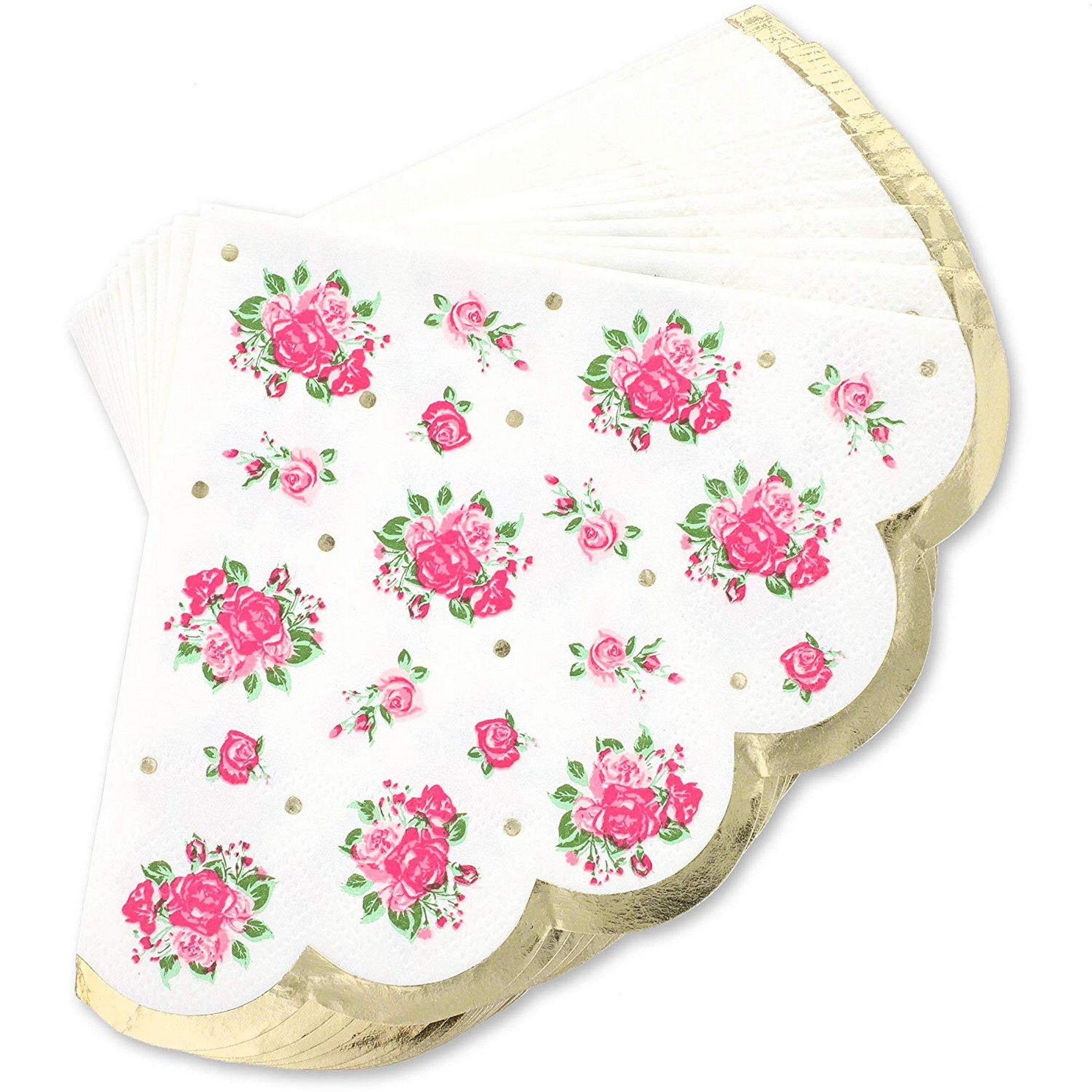 Vintage Floral Paper Party Napkins, Scalloped Edge, 3 Ply (50 Pack