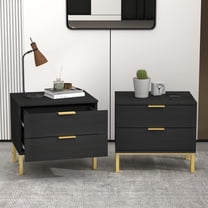 Hitow Black Nightstand with 2 Drawers, Bedside Table End Table & Golden Metal Legs, Small Place Lower Bed Living Room Storage, Nightstand Table Set of 2 (19.7" W x 15.7" D x 17.9" H)