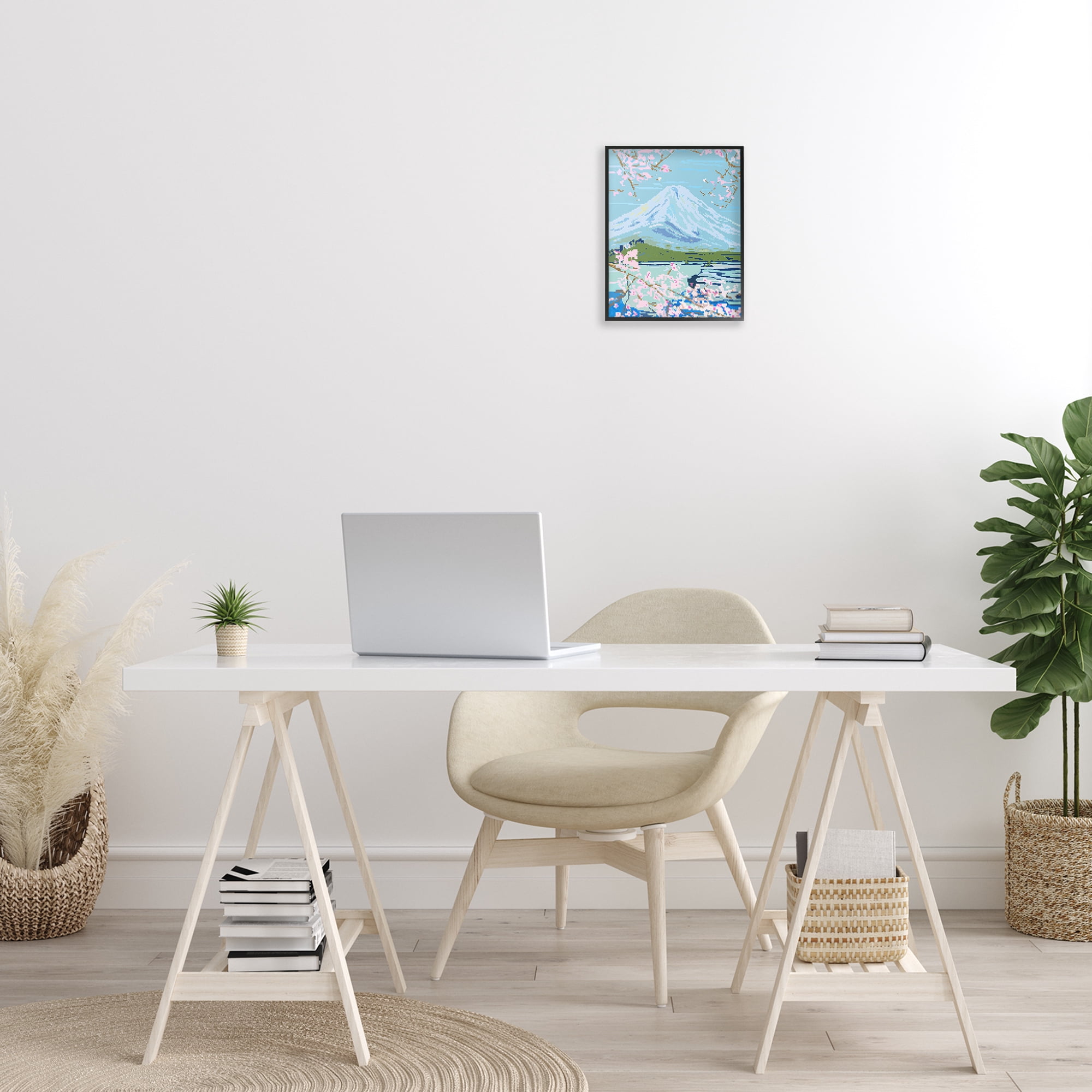 Stupell Industries Pixel Mount Fuji Landscape Painting Black Framed Art Print Wall Art, 11 x 14