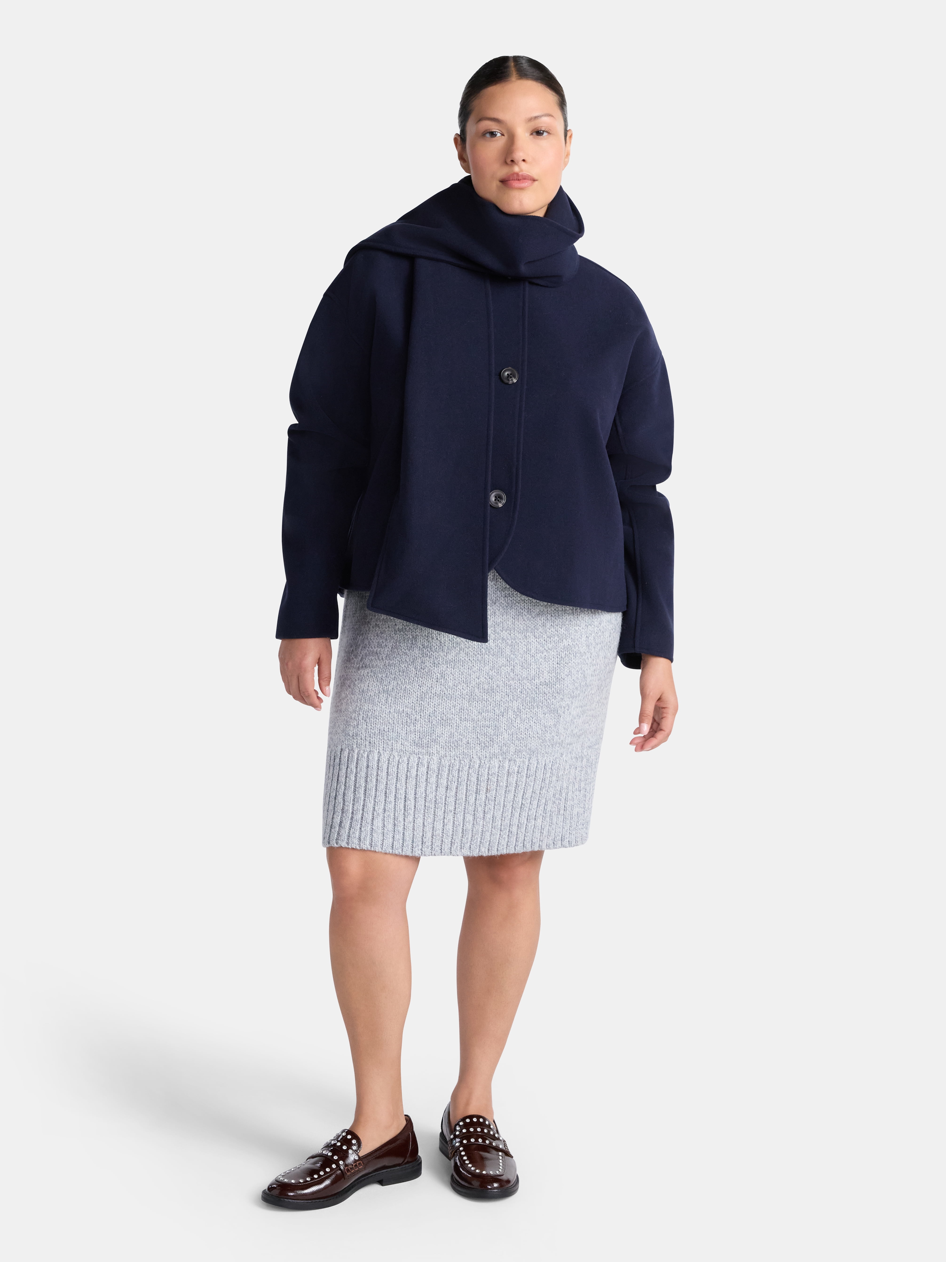 Free Assembly Women's Faux Wool Jacket with Scarf, Sizes XS-XXL