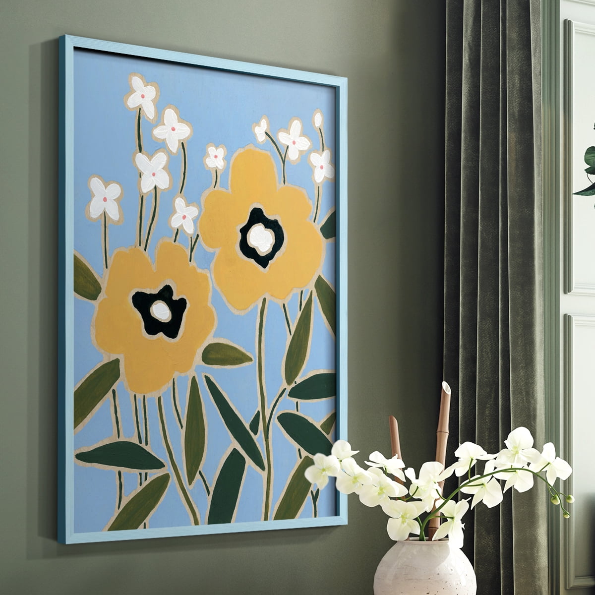 Woodblock Floral II Framed Print - Solid Wood in Single Picture Frame Solid Wood 2 Framed Print