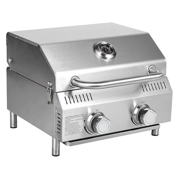 Gas Grill 2 Burners, 20,000 BTUs Stainless Steel Portable Propane Grill with Legs for Outdoor Patio Backyard Camping, Tailgating, and RV Trips