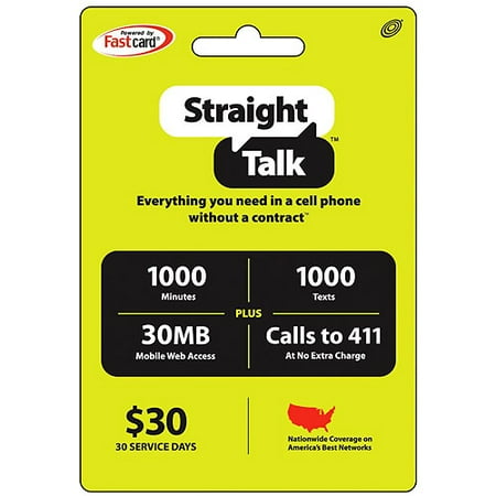 (Email Delivery) Straight Talk 1000-Minute, 1000-Text, 30MB Web Access Service Card