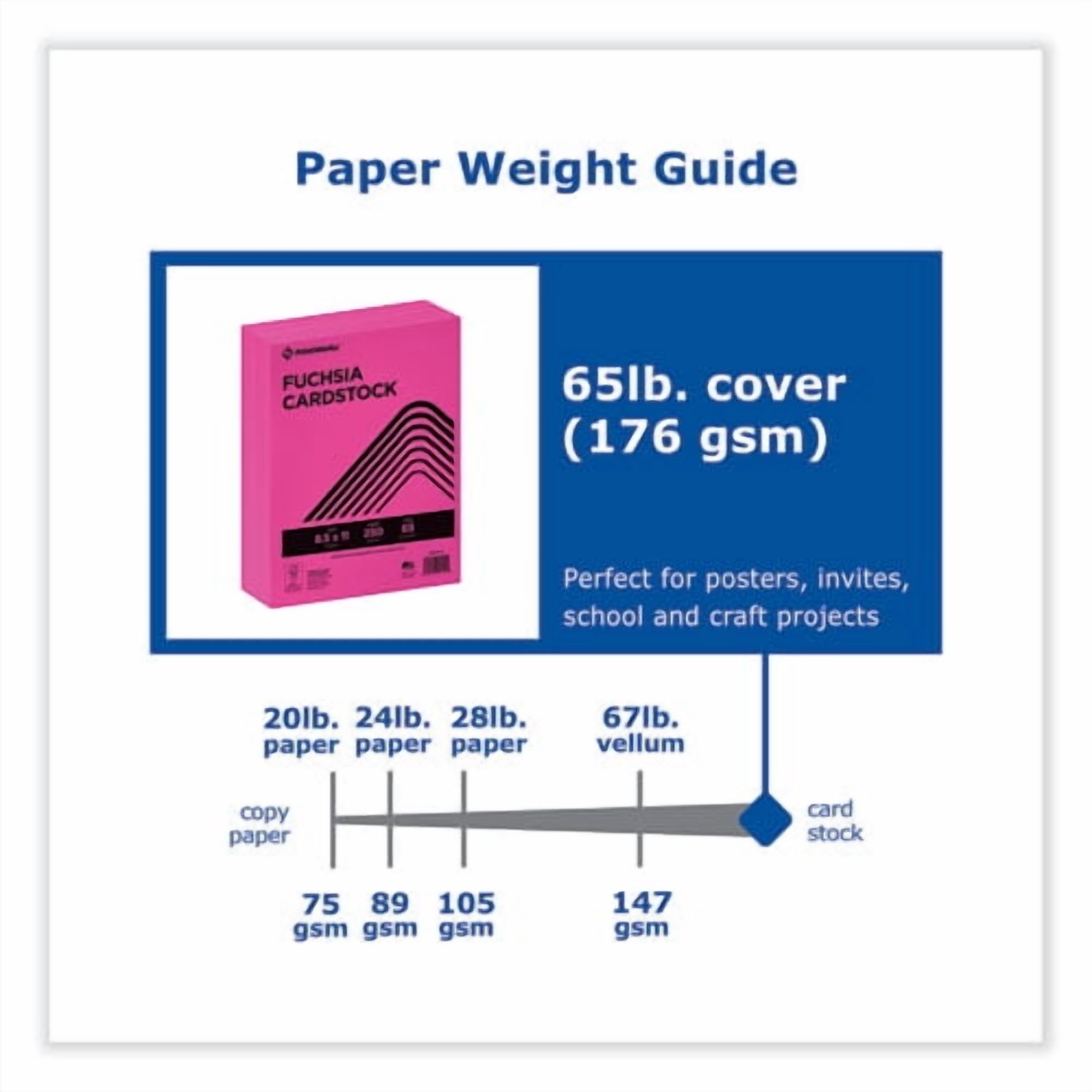 Color Cardstock, 65 lb Cover Weight, 8.5 x 11, Fuchsia, 250/Ream | Bundle of 2