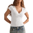 thumbnail image 1 of Camiseta de Mujer con Escote en V Profundo, Color Liso, Corta, Ajustada, para y Verano. S, 1 of 7