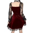 thumbnail image 4 of Xijirk Women's Gothic Cosplay Dress V Neck Lace Long Sleeve Velvet A Line Short Gown for Halloween Party Themed Role Play,Red,XL, 4 of 6