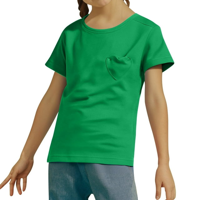 Hiiyo T-Shirt à Manches Courtes pour Grandes Filles avec Poche en Forme de Cœur