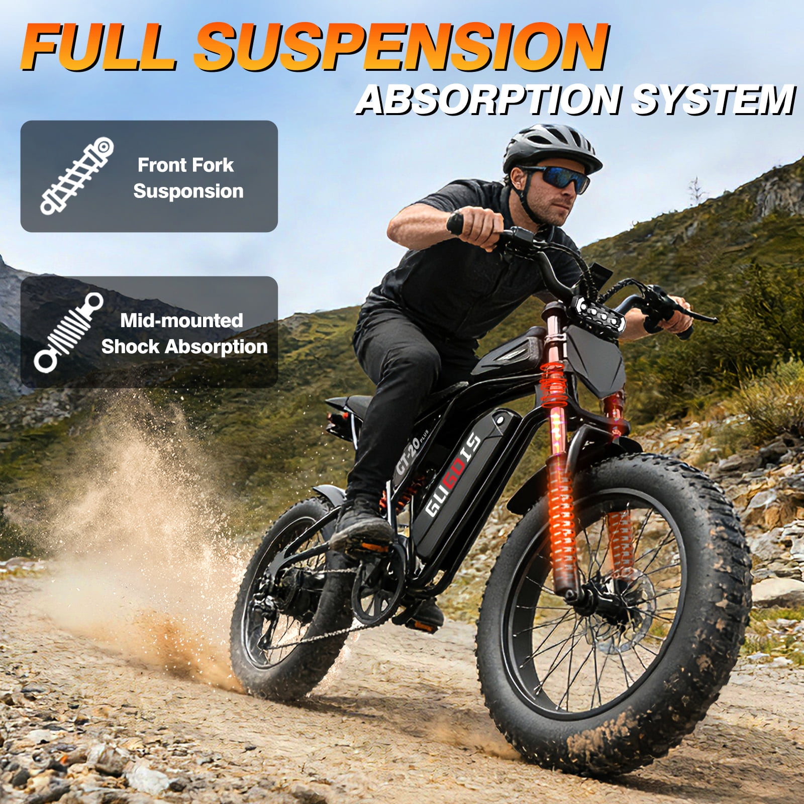 GugoIs 2000W Peak Electric Bike for Adults, 20" * 4.0 Fat Tire Electric Dirt Bike, 48V 20Ah Removable Battery Mountain Ebike, Full Suspension with Phone Holder & Bag, off-road, UL2849