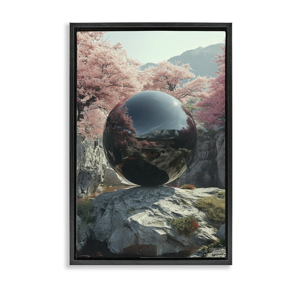Stupell Industries Surreal Reflective Ball Landscape Painting Black Floater Framed Art Print Wall Art, 17 x 25