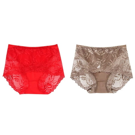 2-Pack Womens Mid High Waist Lace Panties Transparent Seamless Large Size Lift Briefs Thong Lot Large Panties for Women Thong plus Size Lane plus Size Panties for Women Women s Bikini Underwear