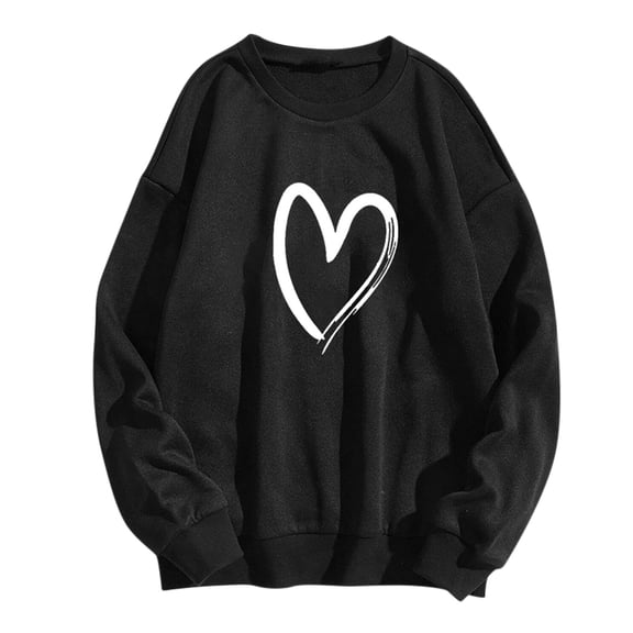Yuanlong Womens T-Shirts White Heart Print Crewneck Long Sleeve Sweatshirt Oversized Cozy Daily Casual Wear Comfort Tops