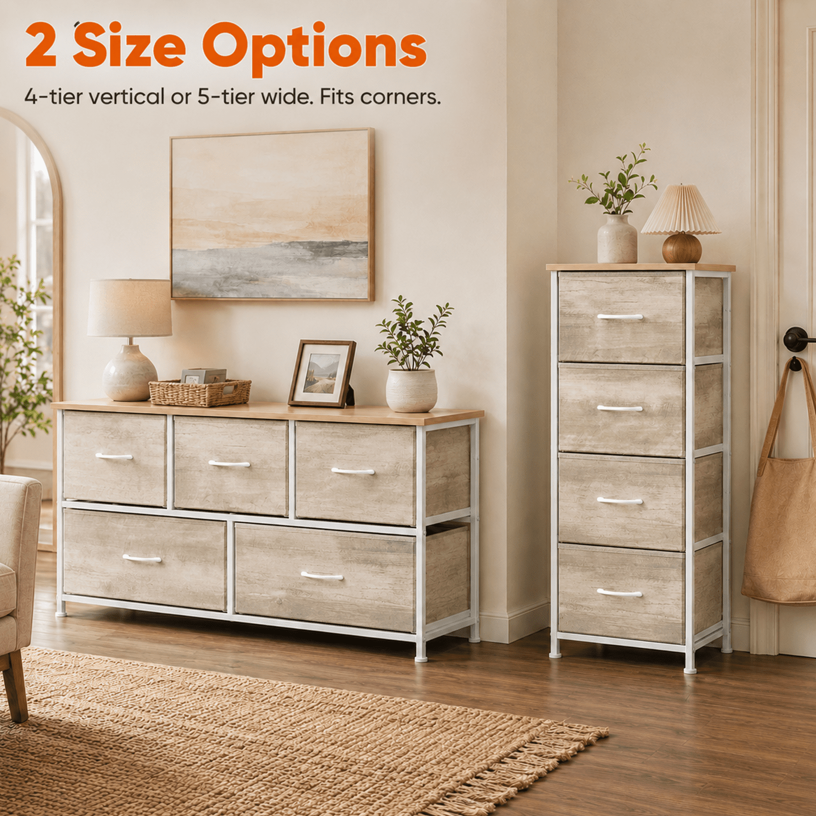 Alvantor Dresser for Bedroom with 4/5 Storage Drawers, Dressers Chest of Drawers Fabric Dresser with Sturdy Steel Frame, Wooden Top Cabinet Night Stand Dresser for Closet