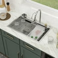 thumbnail image 5 of Logmey Stainless Steel Workstation Kitchen Sink 33x22 Drop In Topmount Kitchen Sink Watetfall Sink with Faucet Combo, Cup Washer, Gift, 5 of 11