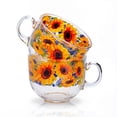 thumbnail image 2 of STP GOODS Sunflowers Glass Mug Set of 2 pcs 15.2 fl oz (450 ml) Tea Mugs for Hot Beverages Coffee and Tea Mugs for Latte Cocoa Chocolate Glass Drinkware, Service for 2, Yellow Green Clear, 2 of 4