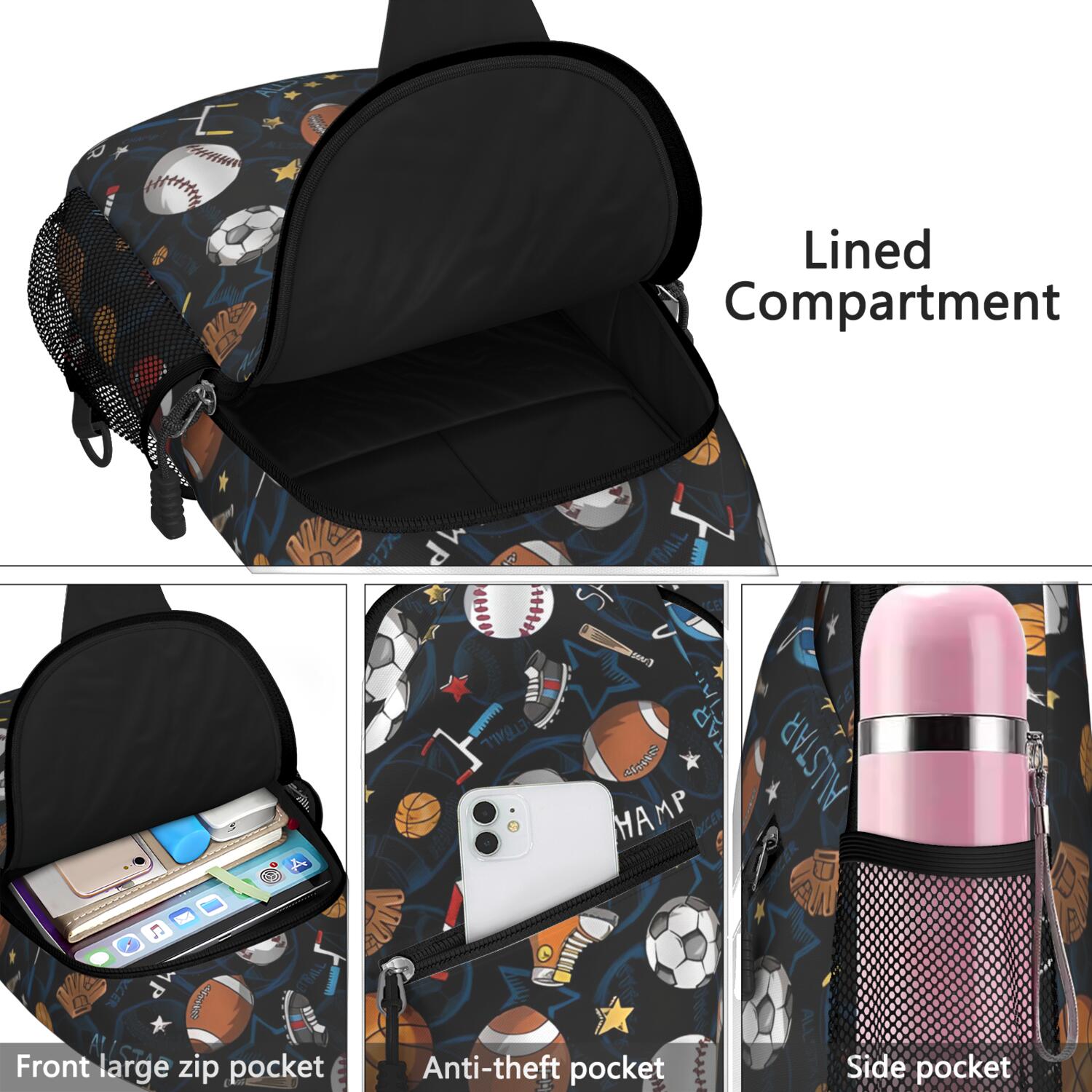 Star Themed Crossbody Bag - Lightweight Chest Backpack for Men & Women - Spacious & Organized for Daily Commuting