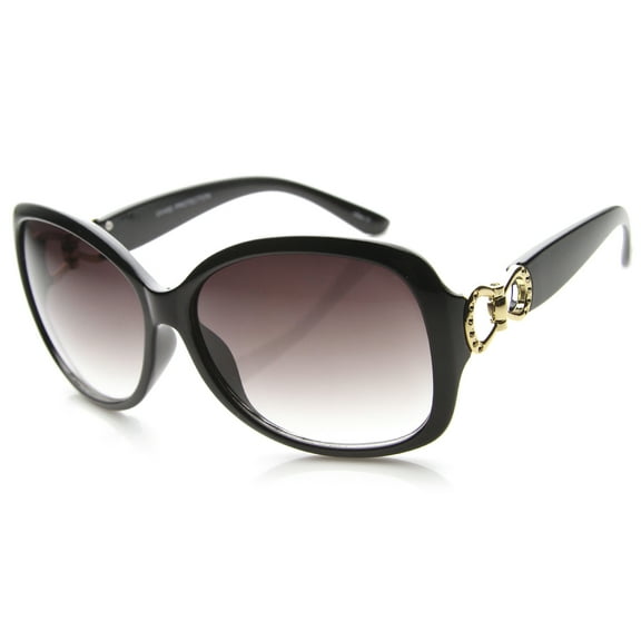 sunglassLA Female Women's Oversize Metal Accent Wide Temples Butterfly Sunglasses 59mm (Black-Gold / Lavender) - 59mm