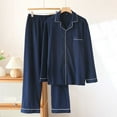 thumbnail image 2 of KyCheLot Mens Casual Pajamas Winter Fall Spring Button down Long Sleeve Shirts and Trousers Cotton Home Set, 2 of 3