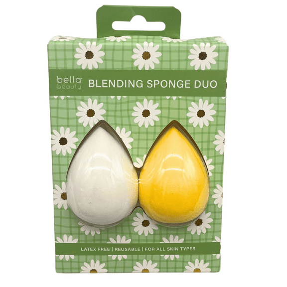2 Pack Makeup Blender Sponges, Ultra Soft Beauty for Liquid, Cream, Powder, Precision Tip, Rounded Base, Flawless Blending, Contouring, Setting, Streak Free, Reusable Tools, White, Yellow