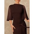 thumbnail image 5 of Womens Brown Boat Neck Flowy Mesh Long Sleeve Cinched Ribbon Maxi Dress, 5 of 8
