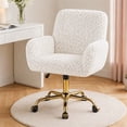 thumbnail image 3 of SESSLIFE Vanity Chair, Height Adjustable Velvet Makeup Chair, Comfy Home Desk Chair with Gold Legs, 360° Swivel Office Chair for Bedroom, White, 3 of 9