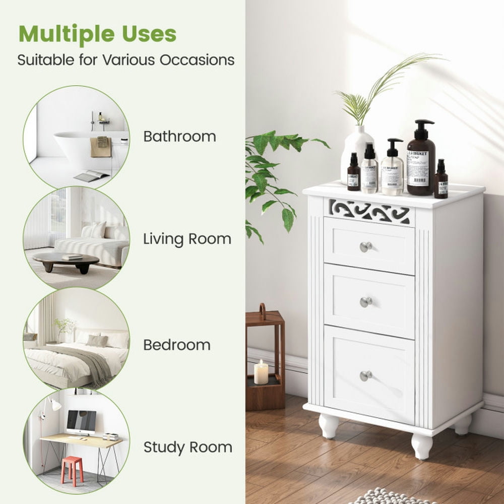 Finihen Bathroom Storage Cabinet, Bathroom Floor Cabinet, 3-Drawer Freestanding Bathroom Storage Cabinet with Anti-toppling Device, for Bathroom, Living Room, Bedroom, Kitchen, White Finihen Bathroom Storage Cabinet, Bathroom Floor Cabinet, 3-Drawer Freestanding Bathroom Storage Cabinet with Anti-toppling Device, for Bathroom, Living Room, Bedroom, Kitchen, White