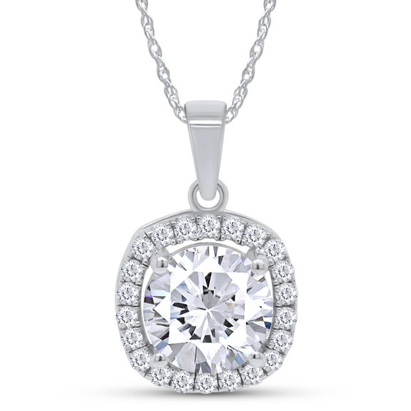 2CT Moissanite Pendant Necklace 18K White Gold Plated 925 Sterling Silver D Color Ideal Cut Round Lab Created Diamond Necklace for Women with Certificate of Authenticity
