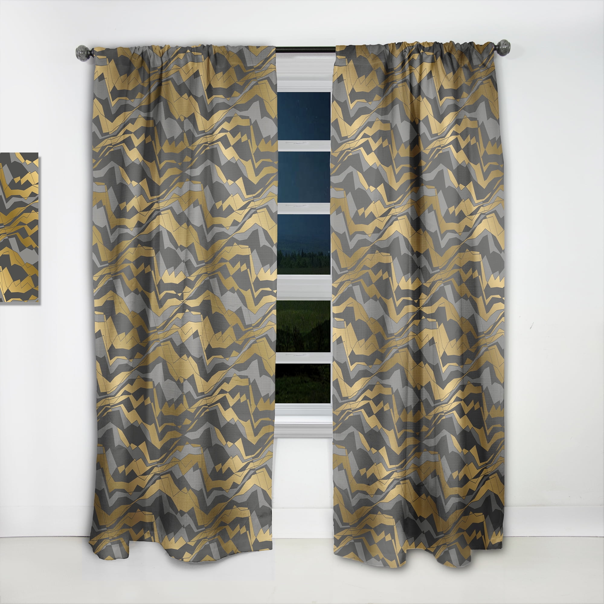 Designart 'Waves Pattern and Angled lines' Mid-Century Modern Curtain Panel