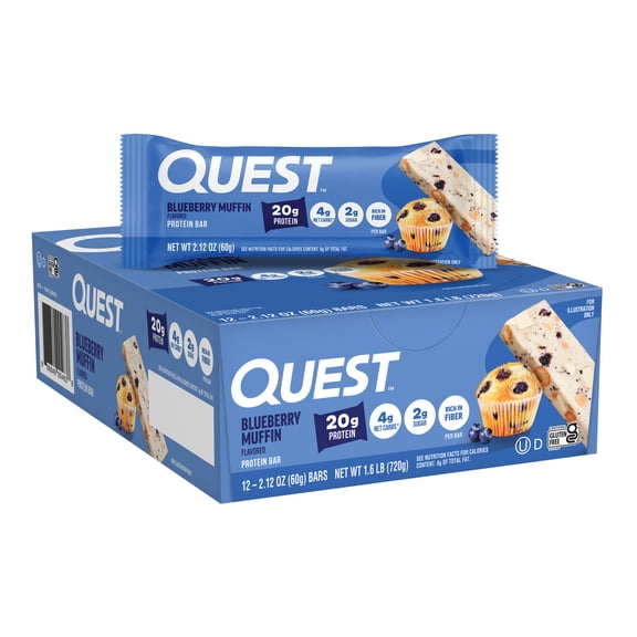 Quest Protein Bar, 20g Protein, Blueberry Muffin, Gluten Free, 12 Count