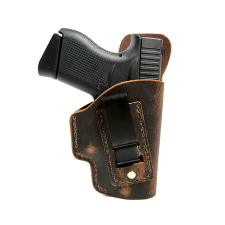 Soft Leather Inside the Waistband Holster for a Glock 43 - IWB Leather Holster designed for Comfort - Made in USA with Natural Water Buffalo Leather - Lifetime