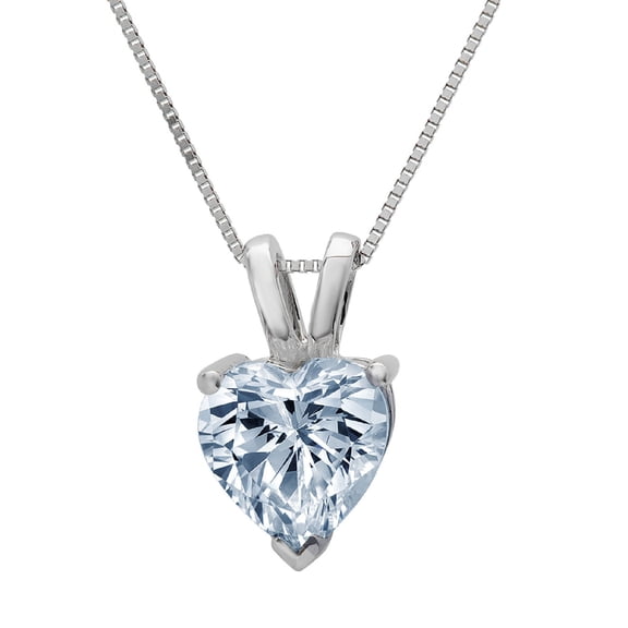 0.5 ct Brilliant Heart Cut Solitaire Natural Sky Blue Topaz 14k White Gold Pendant with 16" Chain