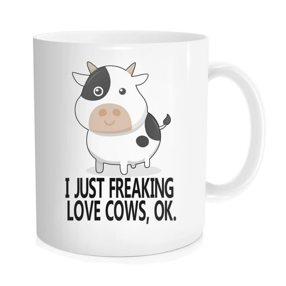 Waldeal Funny Quote with Inspirational Saying for Men Women Boy Girl - I Just Freaking Love Cows OK ! - Christmas Decoration Party Birthday Gifts, Coffee Mug Tea Cup Fine-Bone Ceramic White 11 oz