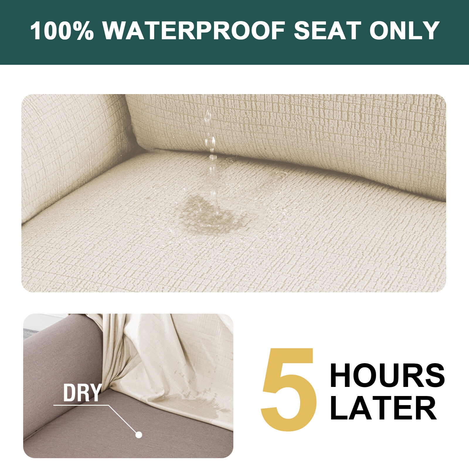 H.VERSAILTEX Premium Jacquard Stretch Sofa Cover with Waterproof Seat & Elastic Bottom Protection for Kids,Pets 1-Piece Furniture Protector Slipcover(Armchair,Ivory)