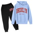 thumbnail image 4 of VeFlora Boy's Jogger Set - 2 Piece Brooklyn Letter Print Graphic Pullover Hoodie Sweatshirt Sweatpants Sweatsuit Outfits(Light Blue2/3-4 Years), 4 of 7