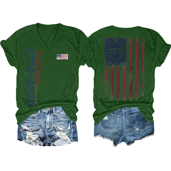 Womens Shirts Summer 250Th Anniversary Usa for Women 17762026 Patriotic American Flag V Neck T July 4Th Graphic Tee 250 Anniversary Usa Shirt Women Black L