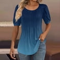 thumbnail image 2 of IYYVV Womens Puff Short Sleeve Tunic Tops Pleated Crew Neck Blouses Dressy Casual Loose Fit Spring And Summer T Shirts Dark Blue 2XL, 2 of 6