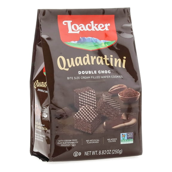 Pack of 6, Loacker Quadratini Double Chocolate Creme-Filled Wafer Cookies, 8.82 oz