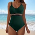 thumbnail image 2 of Yindaity Womens One Piece Swimsuits Womens One Piece Swimsuit Sport Modest Bathing Suits Cute Color Block Ribbed High Cut Swim Suits (Green,S), 2 of 6