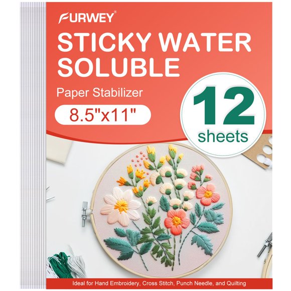 Estabilizador de bordado soluble en agua FURWEY 12 piezas, 8.5 x 11 pulgadas